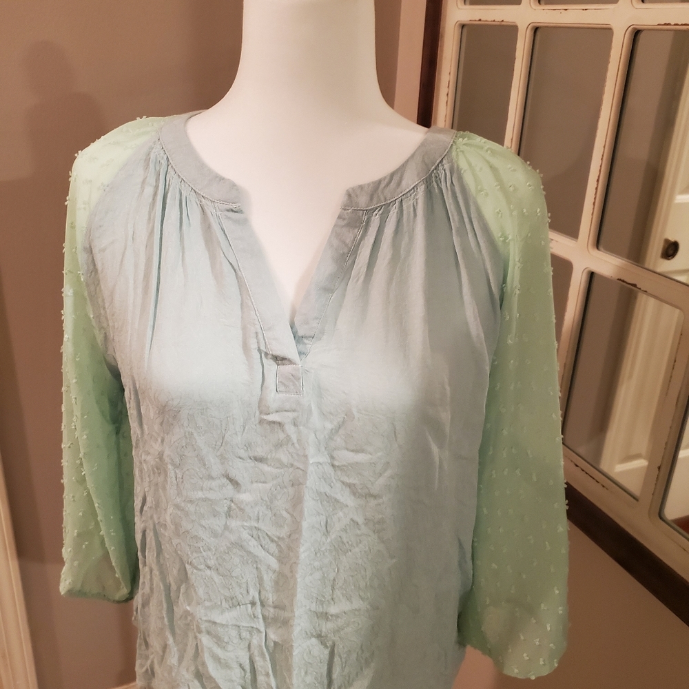 Skies are blue clip dot sleeve top stitch fix M